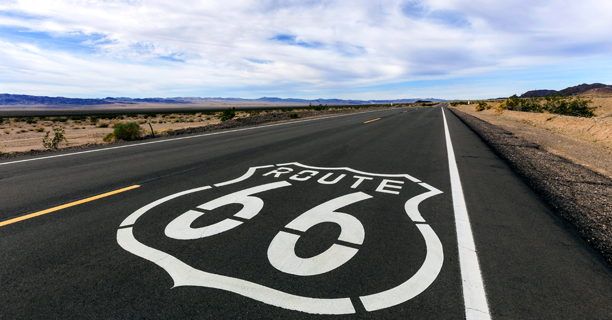 Route 66 Attraction - Old Route 66 Sign in Mojave Desert